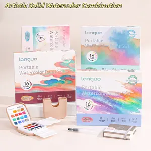 Mini Solid Watercolor Set, Four-In-One Art Kit with Bucket, Paints, Palette, Brushes, Sketchbook, Portable for Artists and Students