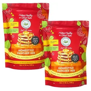 Hidden Foods Homestyle Pancake Mix Thick & Pancake Made with Natural Oats, Flaxseed, Fruits & Vegetables | Healthy Blend of 9g Protein & 4g Fiber | Breakfast Meal Just Add Water - 2 Pack