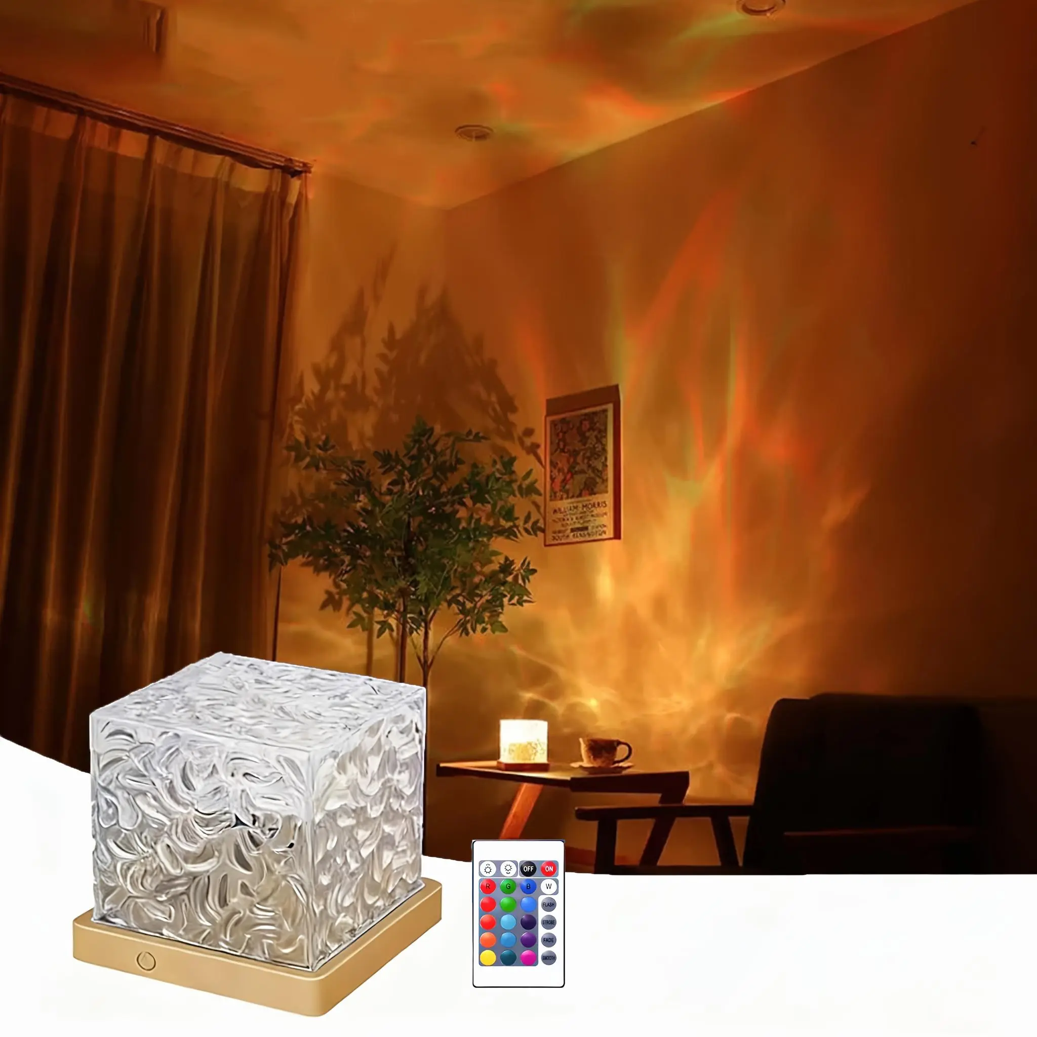 USB Rotating Water Wave Light Projector - Remote Control, 16-Color RGB, Touch-Controlled Crystal Tabletop Lamp - Game Room, Bedroom Decor