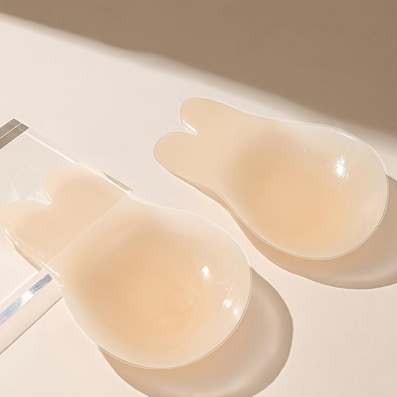 4pcs Reusable Silicone Breast Lifters - Invisible Rabbit Ear Breast Stickers, Soft Breathable Anti-Sweat Anti-Slip Push Up Nipple Covers for Strapless Dresses