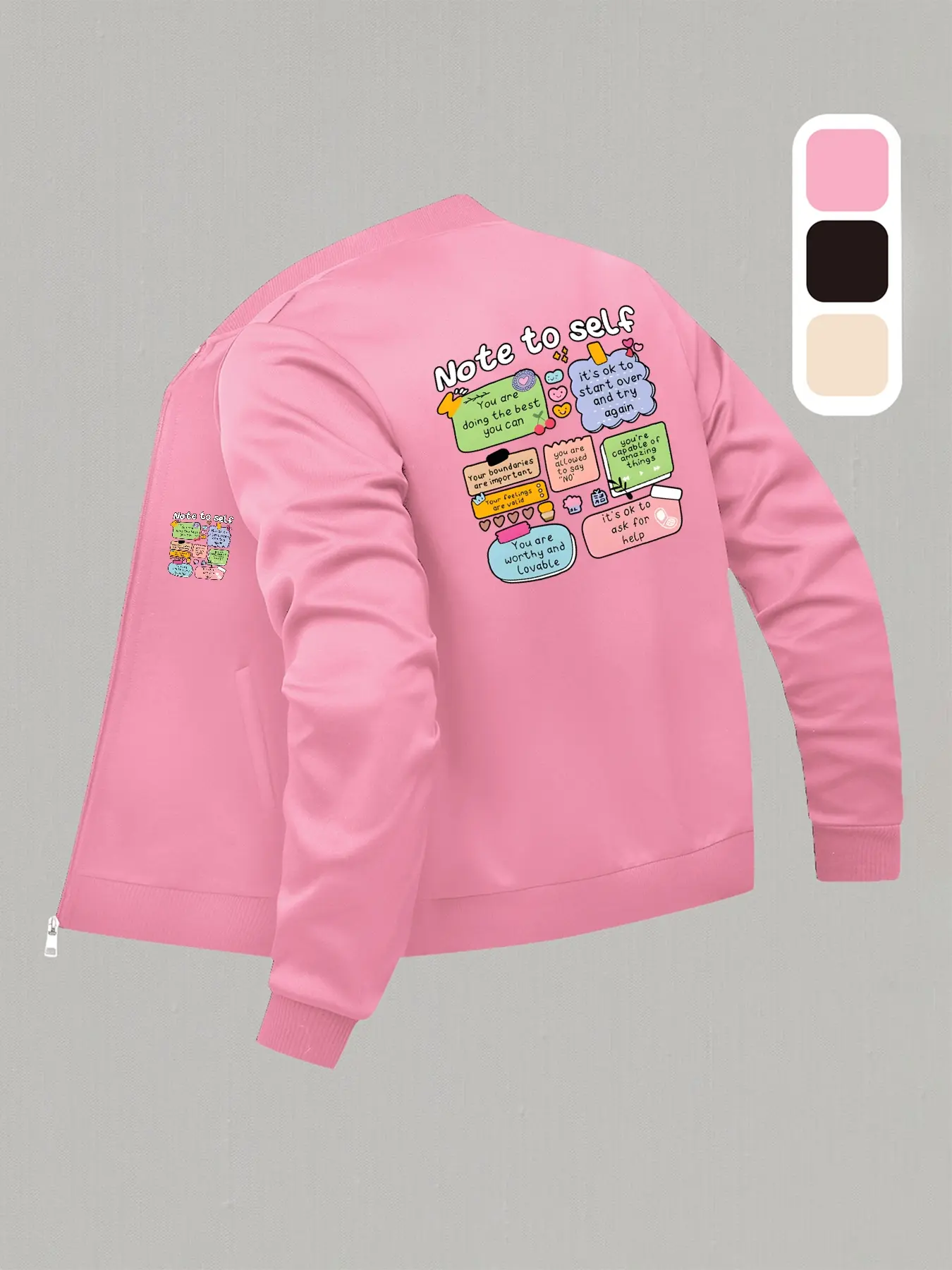 Vibrant Self-Reminder Jacket - Elegant, Fashionable, Casual, Everyday & Graphic Long-Sleeve Outerwear, Women's Spring & Autumn Style Coats