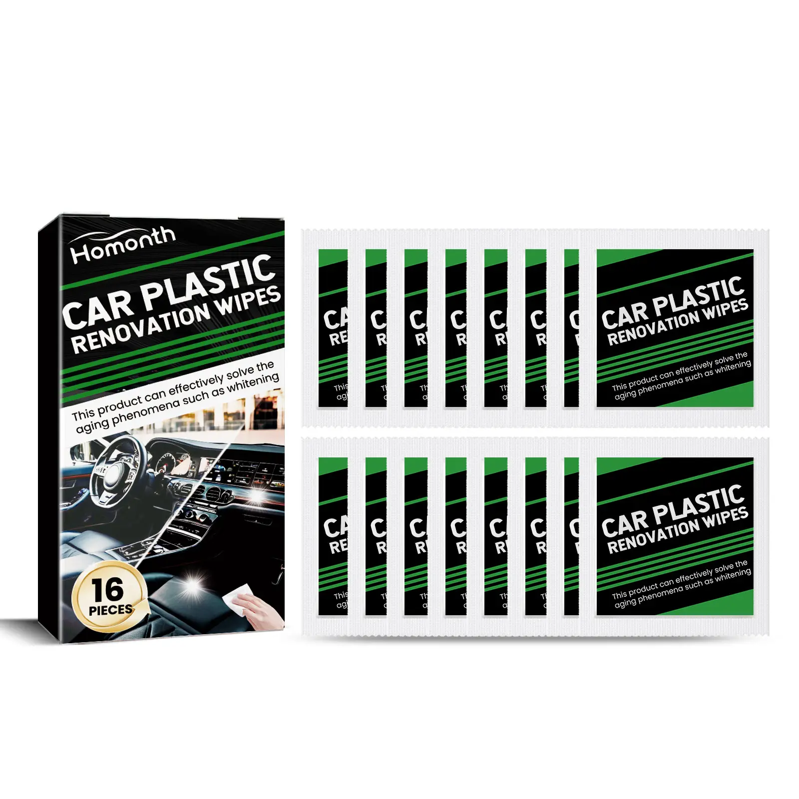 Car Plastic Renovation Wipes - Automotive Interior Care Surface Cleaner, Stain Removal Restoring Agent for Plastic & Rubber, Soots/Tars/Mineral Oils Treatment, Portable DIY Upholstery Care Wipes with Solvent-Based Active Ingredient Distribution