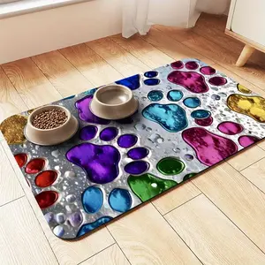 Pet Feeding Mat Non-Slip Quick-Dry Geometric Fishbone Claw Print Paws Dog Food Bowl Pad Durable Polyester Pet Food and Water Bowl Mat
