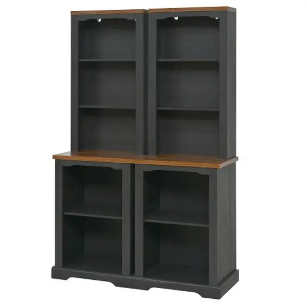 Bellemave 2-Piece Freestanding Tall MDF Wood Curio Shelf - Contemporary 2-Tier Curved Multi-Level Living Room Furniture, Walnut Element Open Shelving, Anti-Tip Device, Premium Craftsmanship for Rental Room Upgrade, Book/Collectibles Storage