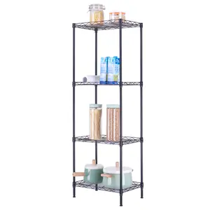 4-Layer Plastic Coated Iron Shelf – Perfect for Home, Garage, Pantry or Retail Display, Heavy Duty 400 lbs Load Capacity, No Tools Assembly, Adjustable Feet for Storage Organizer Rack