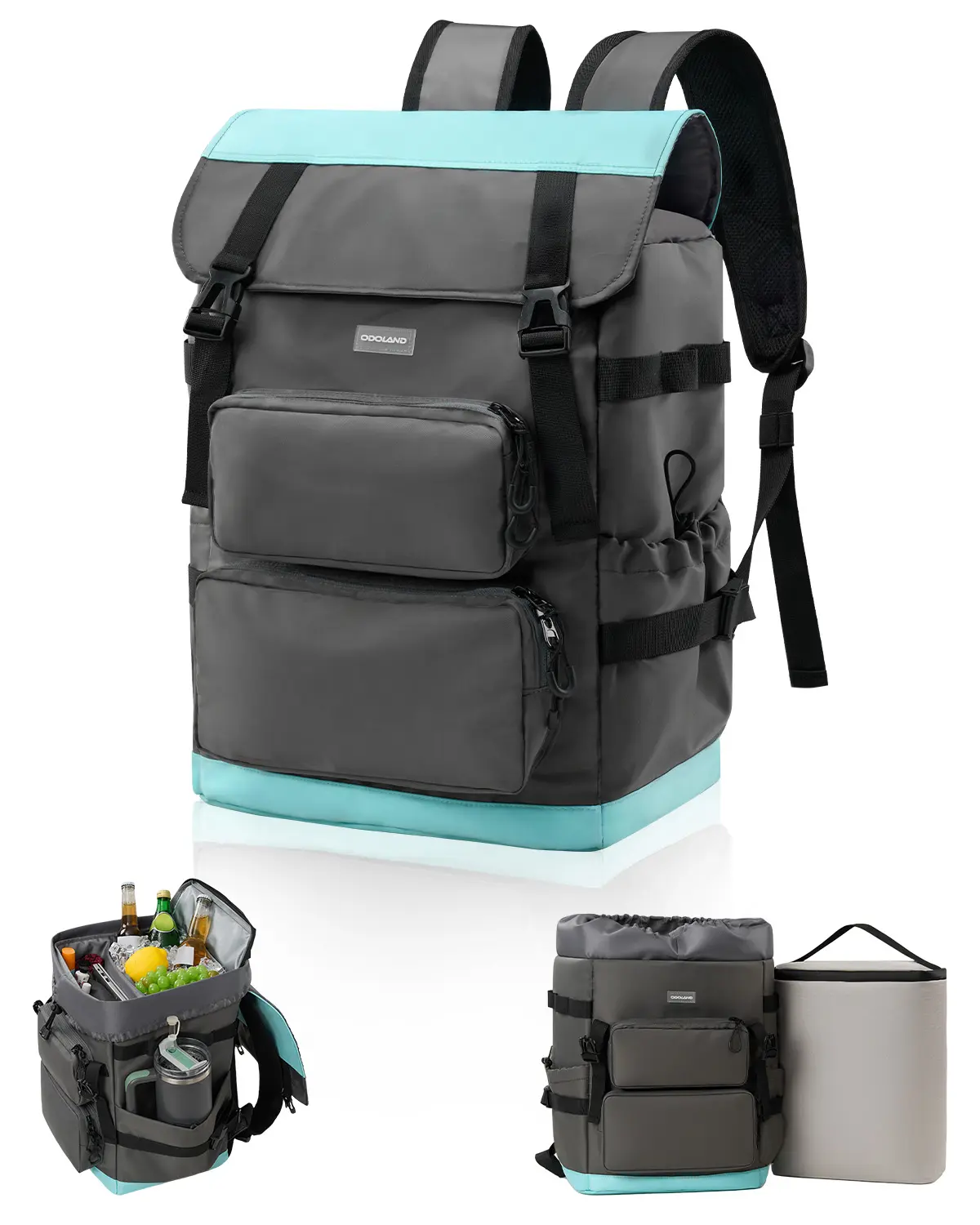 Odoland 2-in-1 Cooler Backpack with Removable Insulated Bag, 26L Leak-Proof Dry Wet Separation Backpack with 9L Cooler (20 Cans) for Beach Picnic Camping Day Trip, Lunch Diaper Bag for Men Women