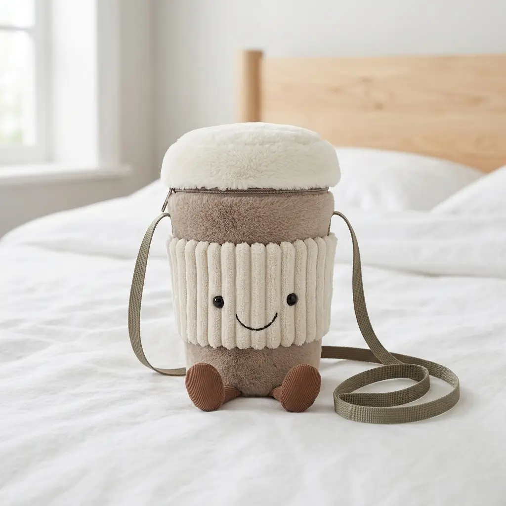 Jellycat Amuseables Coffee-To-Go Crossbody Plush Bag – Cute Coffee Cup Shoulder Bag for Kids & Collectors