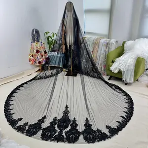 Mantilla Black Lace Bridal Veil Long Veil Soft Tulle Elegant Graceful Design for Bride Special Day