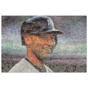 Derek Jeter Mosaic Baseball Card Print - Glossy Artistic Wall Decoration for Yankees Themed Home Decor, Room Accent
