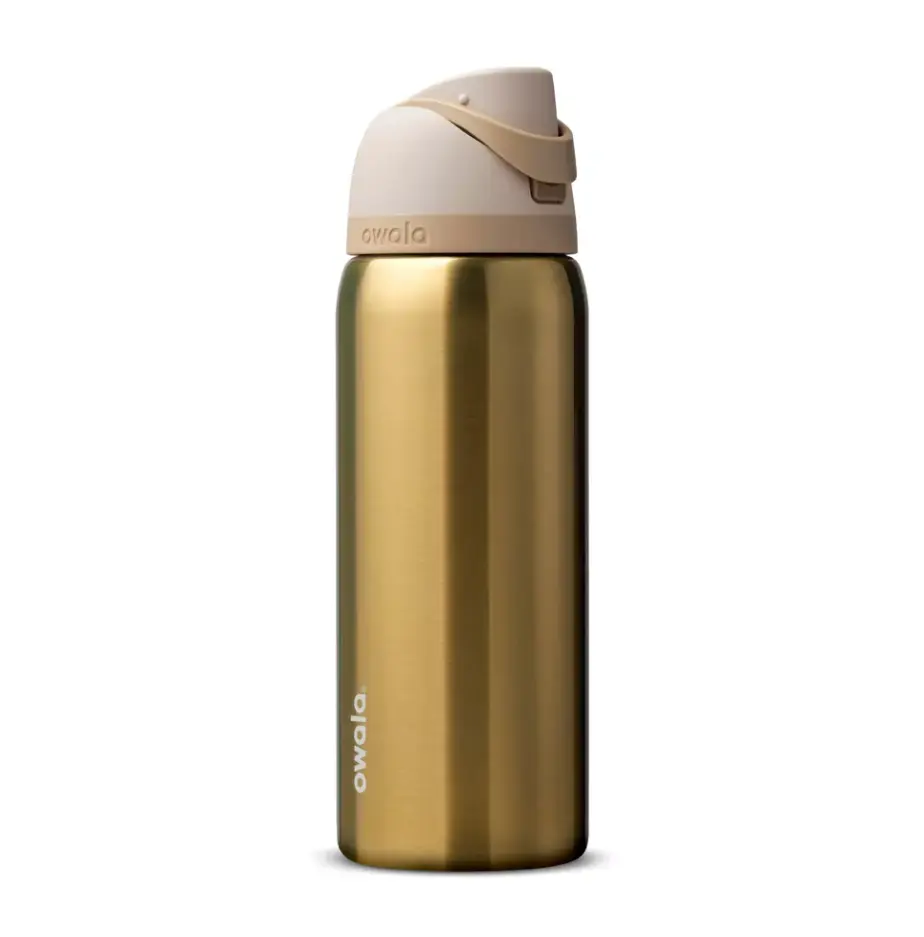 Owala 24-32oz Metallic Gold Stainless Steel Insulated Water Bottle | Holiday Edition Leak-Resistant Travel Tumbler with Straw Lid | Double Wall Vacuum Hydration Cup for Daily Use