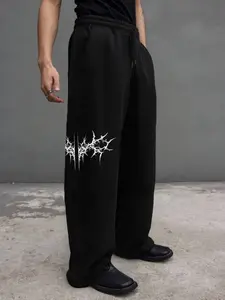 1pc Street Casual Loose Baggy Summer Wide Leg Sweatpants With Front & Back Graphic Print