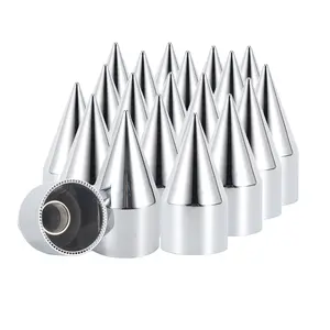 33mm x 4 1/4" Chromed Spike Lug Nuts Covers Thread-On,ABS Chrome Plastic Caps Pointed Screw On Lug Nut Cover for Semi Trucks Trailer