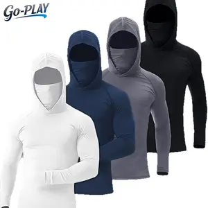 Men's UPF 50+ Hooded Long Sleeve Shirt with Built-in Face Mask | SunSafeTok FishingTok GorpcoreTok OutdoorTok Breathable Quick Dry UV Protection Athletic Hoodie | for Fishing Hiking Running Daily Wear
