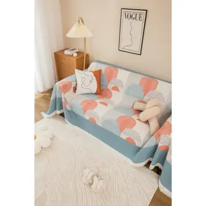 Soft reversible printed couch covers, for 2- and 3-seater furniture—decorative lightweight blanket, suitable for chairs, sofas, and beds (orange, 180 x 300 cm).