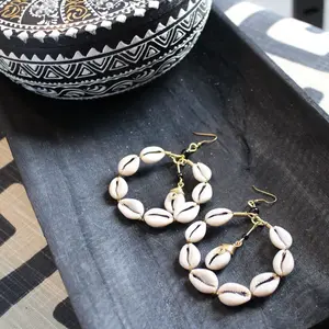 Nayell Tamesha Cowrie Shell Circle Earrings   Handmade in Kenya  Boho Style