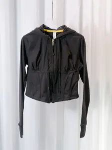 Nyxalulu Fall New Yoga Fishbone Zip Front Jacket Hooded Design Sporty Athleisure Style Comfortable Yoga Jacket Top Zipper Closure Short Waistcoat Slim Fit Double-Sided Fleece