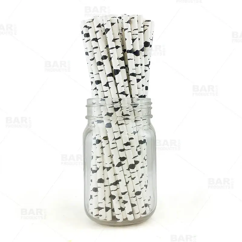 BarConic® Disposable Birch Wood Pattern Paper Drink Straws - 80-Pack, 8 Inches Length, 0.236" Diameter, Eco-Friendly, Classic Style, for Bar & Wine Utensils, Patrons