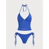 SAMIOL Women's 2-Piece Textured Tropical Floral Tankini Suit - V-Neck Knot Front, High-Stretch, 3/4 Cup with Removable Cups, Size M Beach Swimwear Sleeveless Flowy Swing Top Full Belly Coverage Non See Through Lining Elastic High Cut Shorts Wrinkle, Beach