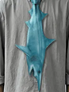 MUS617 Realistic Shark Novelty Tie Funny 3D Shark Necktie for Men Ocean Lover Gag Gift & Statement Accessory