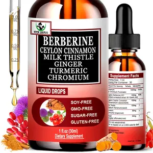 Berberine Drops, High Absorption 6-in-1 Liquid Berberine Supplement with Ceylon Cinnamon Milk Thistle Turmeric, Premium Berberine HCl for Immune Function Metabolic & Digestive Support, 30 Servings