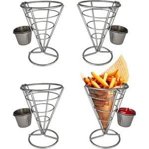 4PCS Chip Dipping Set Racks, Stainless Steel Snack Basket for Fried Foods, Ice Cream Cone Holder French Fry Display Holder for Buffets, Festivals and Party Celebrations