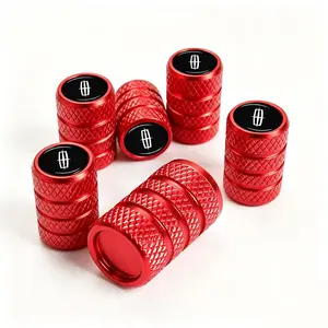 5-Pack Red & Black Elegant Tire Valve Caps For Lincoln Navigator Corsair Nautilus Aviator Continental High-End Alloy Dust-Proof Seal Corrosion Resistant Wheel Covers With Lincoln Logo Luxury Car Exterior Parts