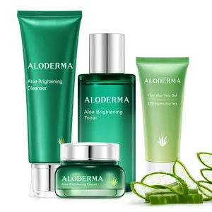 Aloderma Essential Aloe Brightening Skin Care Set - 4 Pieces - Gel, Cleanser, Toner, Cream
