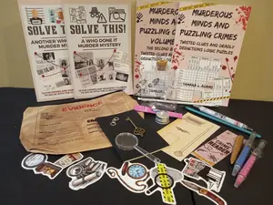 True Crime Logic and Solve the Crime Gift Box with Logic Puzzles Book Who Done It Murder Mystery Snacks Drinks to Help Escape the Box
