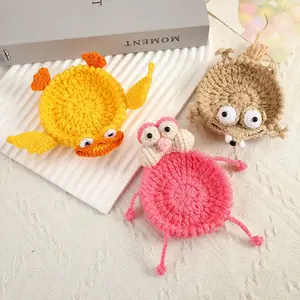 Handmade Crochet Cartoon Coasters Animal Stress Relief Decorative Heat-Insulating Mats Household Table Anti-Scald Pads