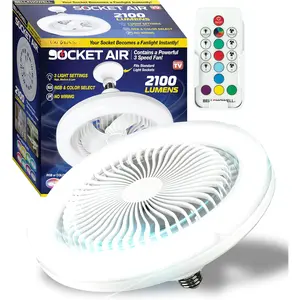 Socket Air  Ceiling Fan Light with Remote Control, Extender,110-120 Volt, 2100 Lumens, 3 Fan Speeds, 3 Light Settings, 6500K for Living, Dining, Working Space ASON TV