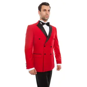 Phantom Collection: Red Double Breasted Tuxedo with Black Satin Peak Lapel – Slim Fit
