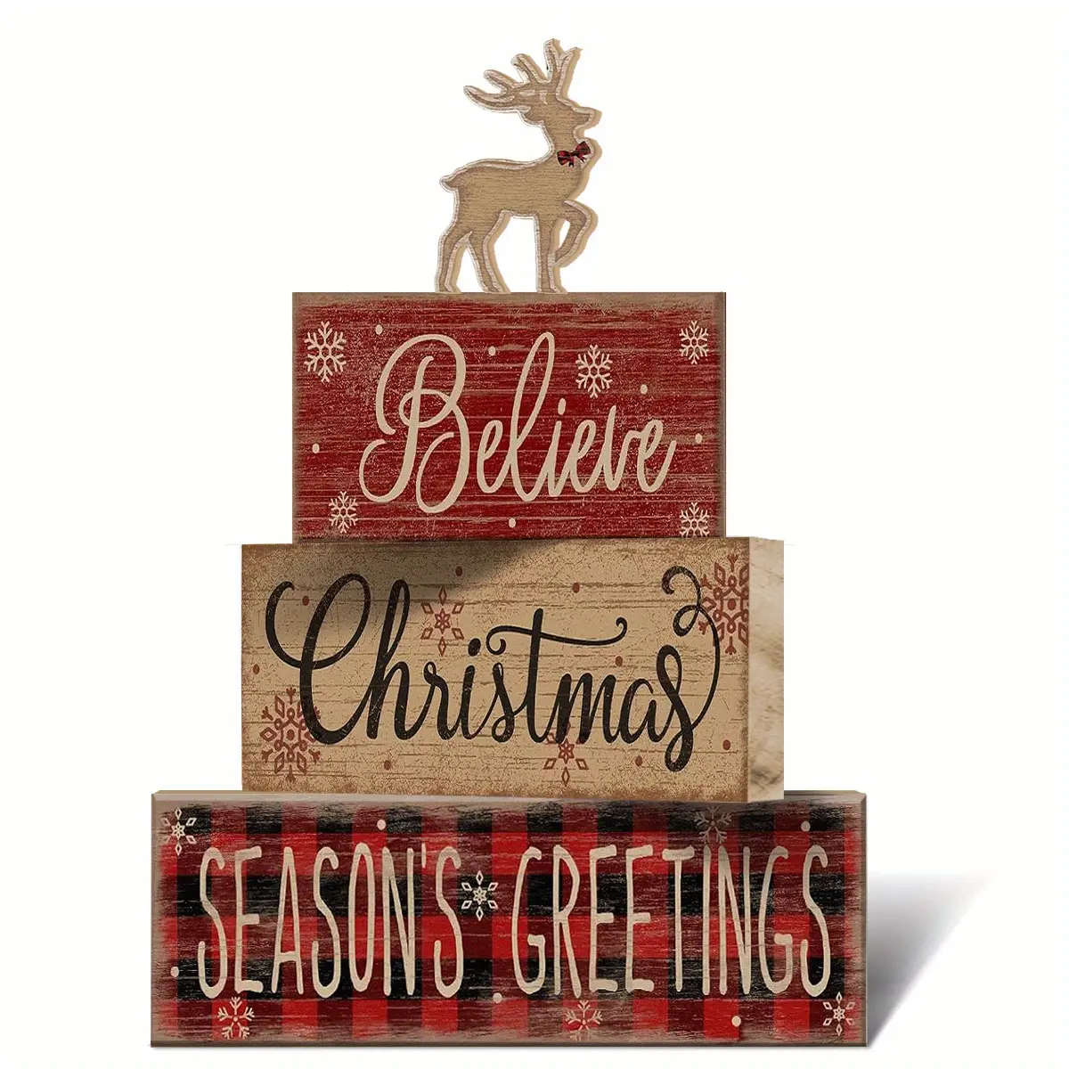 4 pcs Christmas Table Centerpiece Rustic Decorative, Tiered Tray Decor, Nativity Scene Wooden Decoration, Funny Gingerbread Christmas Sign, Block Signs Gift Farmhouse Winter Table Decoration for Home Kitchen, Decorative Table Centerpieces