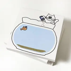 50 Cute Cat and Fishbowl Sticky Notes, Cartoon Cat and Dog Design, Easy to Tear Adhesive Notes for Office Supplies and Home Decor