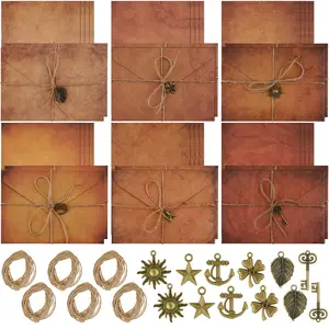 Vintage Stationary Paper and Envelopes Set, Writing Stationery Paper Letter and Envelopes Includes Sheets Antique Letter Papers, Kraft Envelopes, Retro Accessories, Rope (60 Pieces)