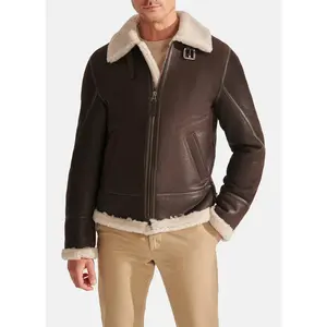 Mens Chocolate Brown Shearling Leather Jacket