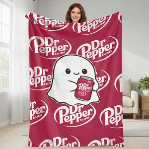 Cute Ghost Flannel Blanket with Soda Can Pattern  Soft Cozy Warm Lightweight Throw for Couch Bedroom Living Room Office Travel Gift Décor Essentials summerwins summerwins
