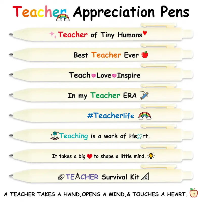 8pcs Teacher Appreciation Ballpoint Pens. Best Teacher Ever Ballpoint Pens, Funny Teacher Pens. Smooth Writing, Black Ink, Perfect Gift for Teacher's Day, or Birthday, Teacher Appreciation Gifts. Back to school Gifts, Office Supplies, Writing Stationery