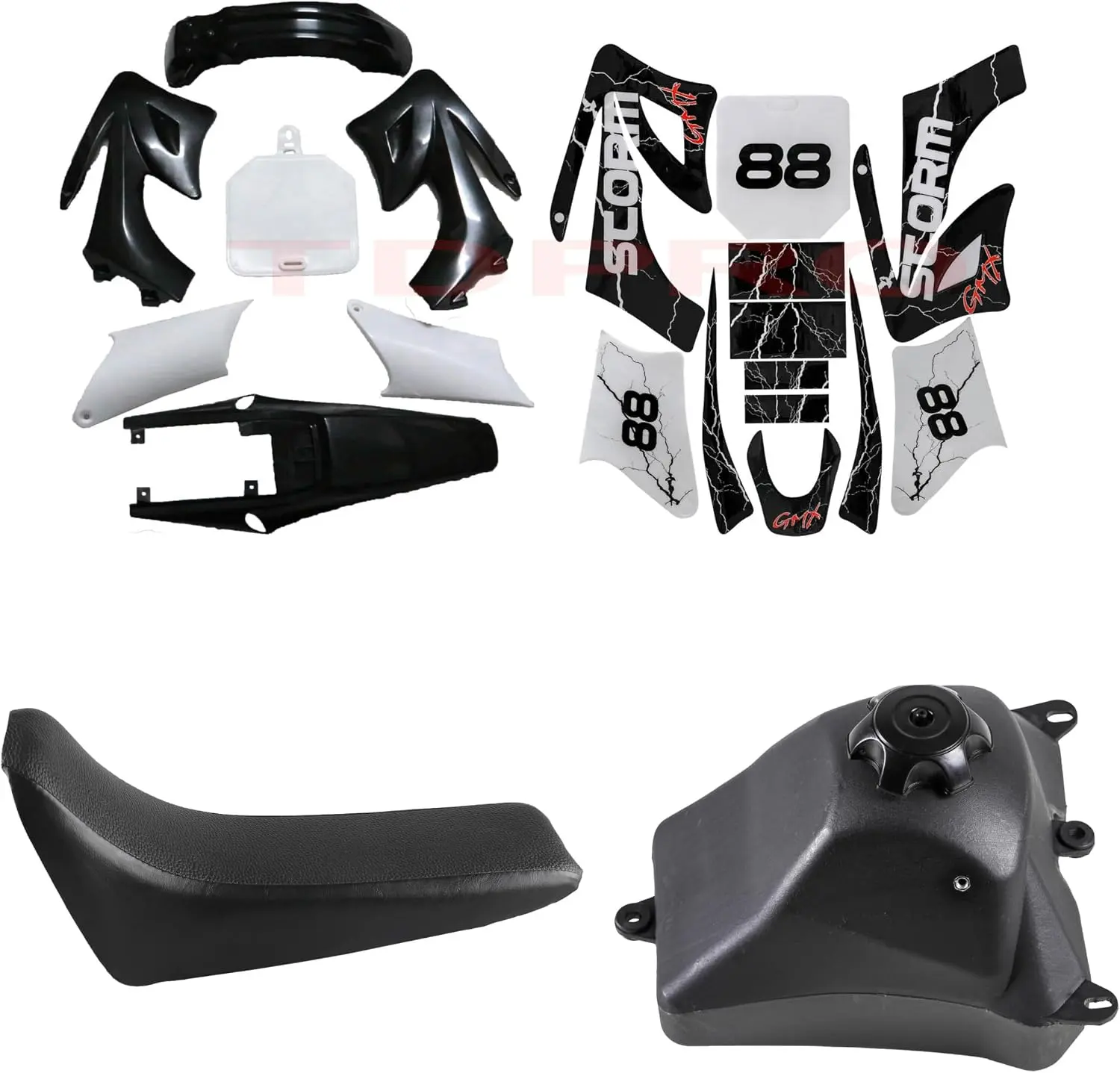 Black Fairing Plastics Body Fender and Graphics Kit & Seat & Fuel Tank For Apollo Orion 110cc 125cc 150cc 140cc 160cc 200cc 250cc Motorcycle Dirt Pit Bike Motocross