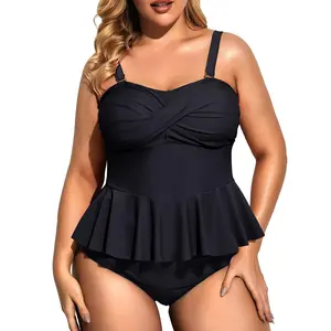 Daci Women Two Piece Plus Size Swimsuit with Bottom Peplum Tankini High Waisted Tummy Control Bathing Suit  SwimWeek  summervibes