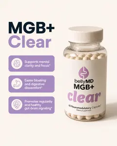 MGB+ Clear Gut-Brain Axis Supplement | PEA, Magnesium Glycinate, Lipid-Soluble B1, Saffron & Artichoke Leaf | Bloating & Brain Fog Support | Physician-Formulated, 60 Capsules by BellyMD Natural Wellness Boost Dietary