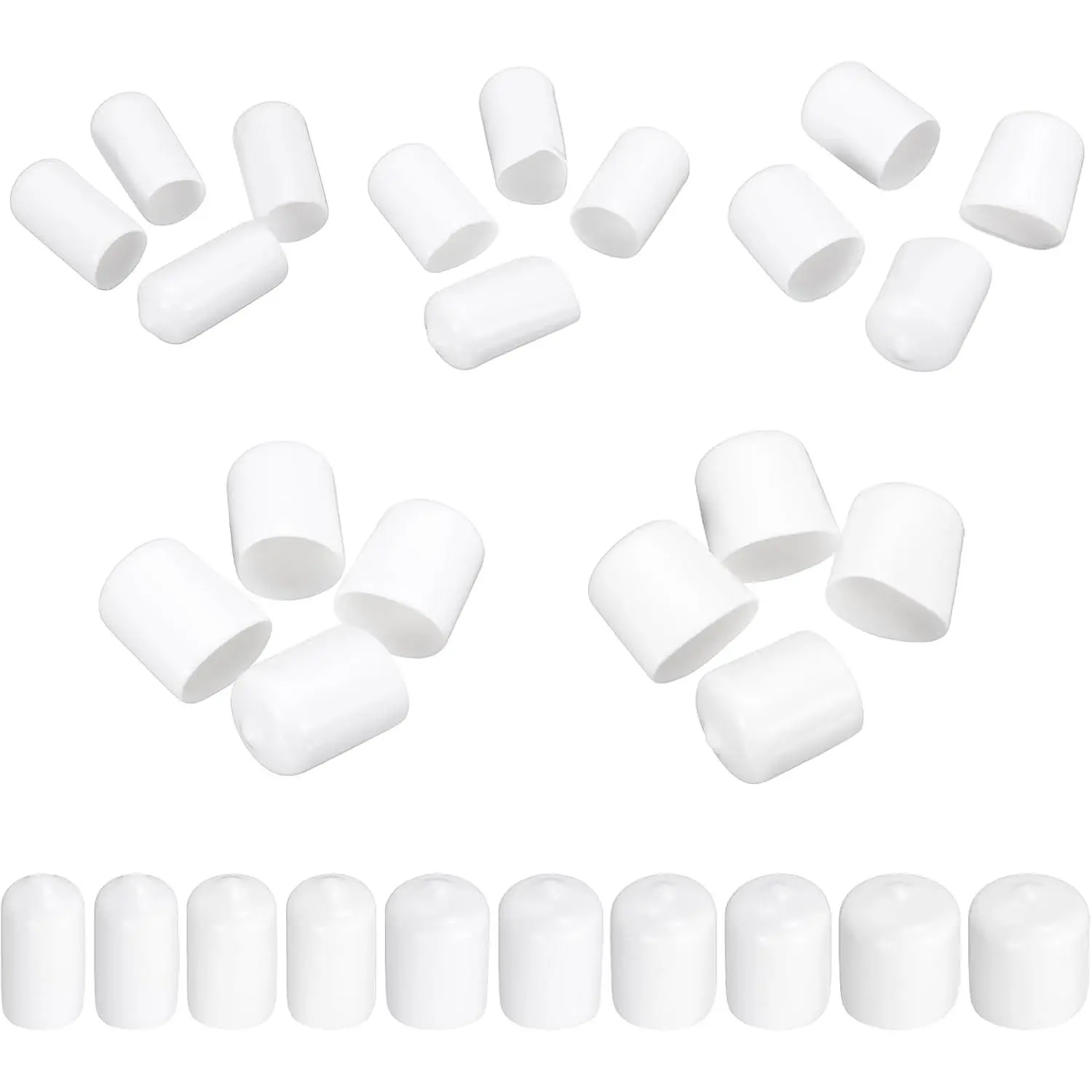 50pcs Round End Rubber Protective Caps, White Screw Bolt Plumbing Pipe Covers for 3/8"-7/8" Sizes (3/8", 1/2", 5/8", 3/4", 7/8")