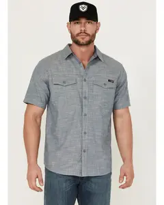Men's Chambray Short Sleeve Button-Down Stretch Work Shirt