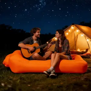 Portable Inflatable Sofa Bed, Orange Camping Air Cushion Soft Comfortable, Durable Equipment for Outdoor Festival Picnic with Natural Airflow Mother’s Day Gift,Father’s Day Present