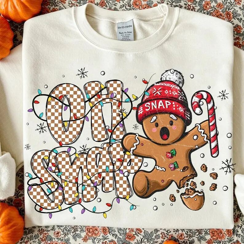 Oh Snap Christmas Sweatshirt, Funny Gingerbread Crewneck, Merry Christmas Graphic Pullover, Bright Color Holiday Apparel, Coquette Bow Xmas Gift