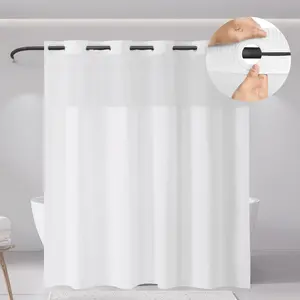 No Hook Shower Curtain With Snap-In Liner, 74 X 71 Inches, Bathroom Shower Curtain For Easy Installation, Water-Repellent Fabric, Mold And Mildew Resistant, Rust-Resistant Grommets, Durable And Easy Care, Fits Standard Rods