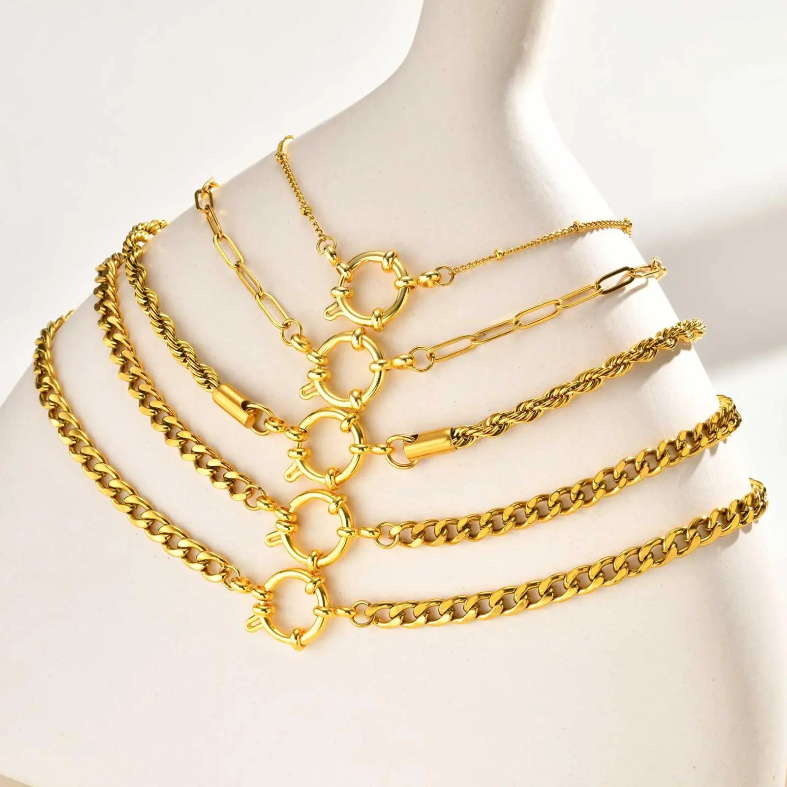 Vnox Stainless Steel Minimalist Chain Necklace, Round Clasp Drop Rope NK Paper Clip Chain, Elegant Jewelry Gifts