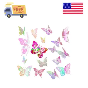 3D Butterfly Wall Stickers 3 Sizes 4 Styles Butterflies Wall Decorations (48 pcs Laser Pink)