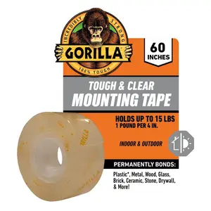 Gorilla 1 in. x 1.67 yds. Tough and Clear Mounting Anti-Slip Double Sided Tape, Clear Double Sided Tape, 15 lb Strong Tape, Weatherproof Mounting Tape, Permanent Clear Tape, Outdoor Mounting Tape, No Yellowing Adhesive.
