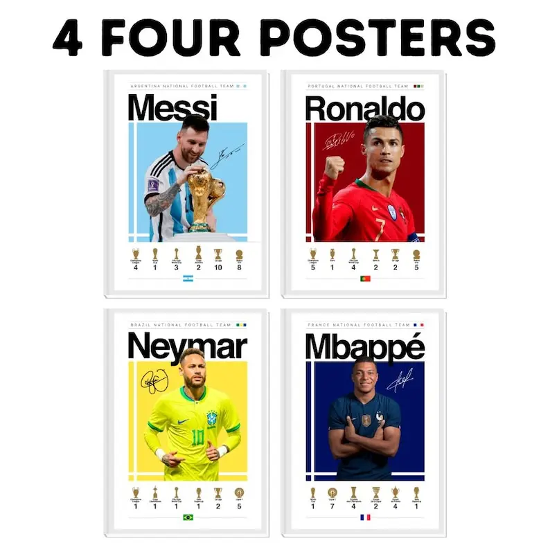 Mbappe Ronaldo Messi Neymar Poster Set Soccer Wall Art