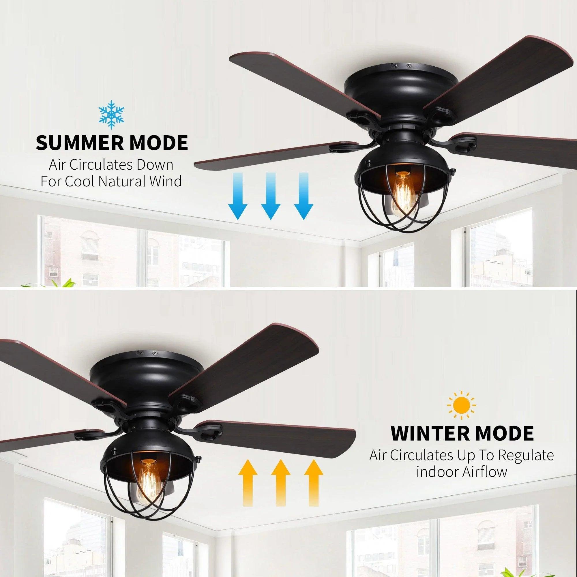 42" Traditional Flush Mount Ceiling Fan with LED Light & Remote Control | Reversible Quiet Motor 42" Traditional Flush Mount Ceiling Fan with LED Light & Remote Control | Reversible Quiet Motor